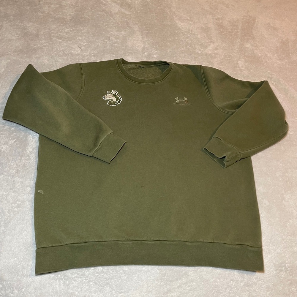 Under Armour Mens Rival Fleece Crewneck Sweatshirt Green Wolf Logo XL Sweater